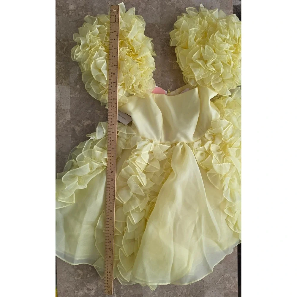 NEW Selkie The Twinkie Paris Yellow Ruffle Puff Sleeve Fairycore Mini Dress M - Picture 12 of 14
